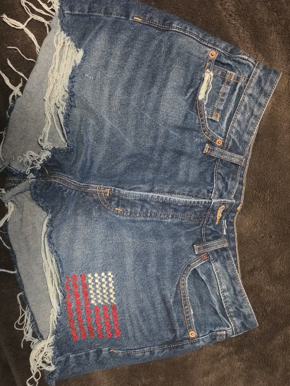 Old Navy Blue Distressed Denim Shorts with Flag Stitching